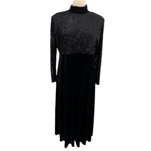 Vintage Black Velvet Floral Burnout Sheer Maxi Formal Prom Dress 14W